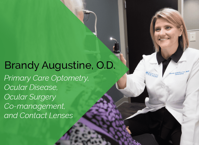 Dr. Augustine is a primary care optometrist with the Marietta Eye Clinic who specializes in ocular disease and contact lenses. She also provides ocular surgery co-management.