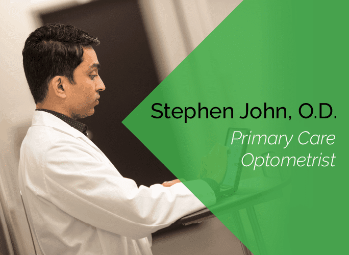 Dr. Stephen John is a primary care optometrist who provides ocular disease care and ocular surgery co-management at the Marietta Eye Clinic.
